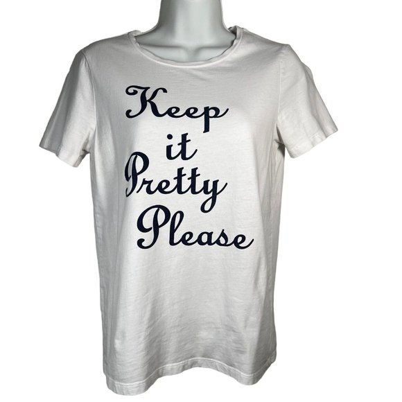 Draper James Tops - Draper James Keep it Pretty Please Tee white Navy Cotton T-Shirt Casual XS